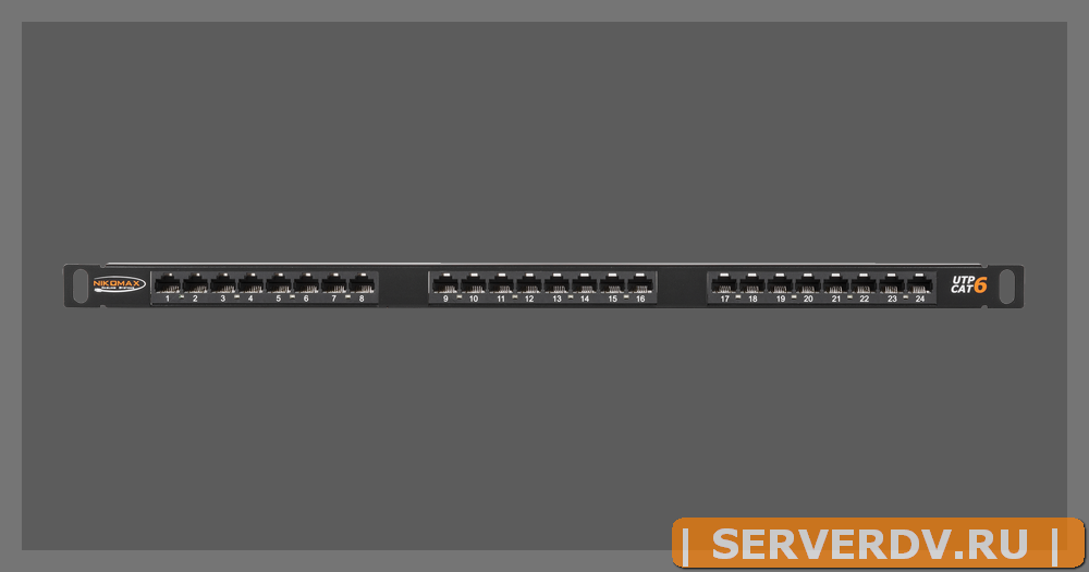Коммутационная панель NIKOMAX 19", 0,5U, 24 порта, Кат.6 (Класс E), 250МГц, RJ45/8P8C, 110/KRONE, T568A/B, неэкранированная, с органайзером, черная - 