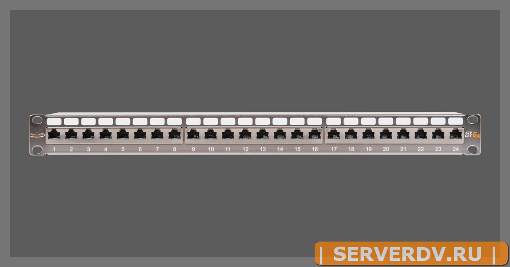 Коммутационная панель NIKOMAX 19", 1U, 24 порта, Кат.6a (Класс Ea), 500МГц, RJ45/8P8C, 110/KRONE, T568B, полный экран, с органайзером, металлик - гара