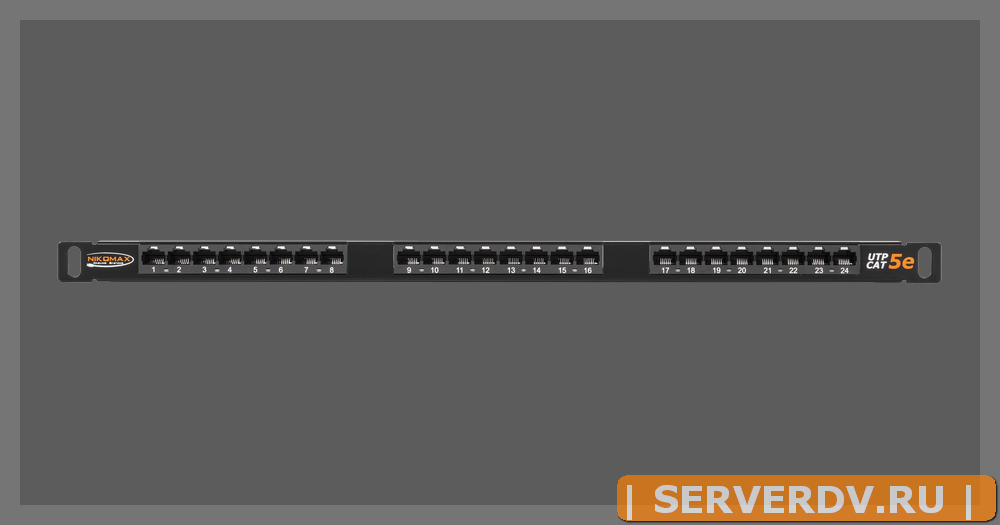 Коммутационная панель NIKOMAX 19", 0,5U, 24 порта, Кат.5e (Класс D), 100МГц, RJ45/8P8C, 110/KRONE, T568A/B, неэкранированная, с органайзером, черная -