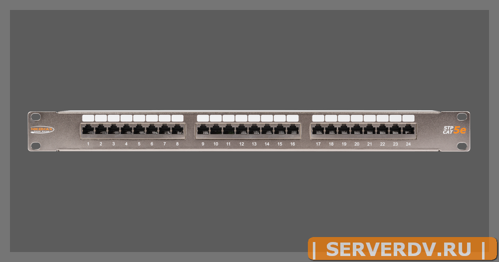 Коммутационная панель NIKOMAX 19", 1U, 24 порта, Кат.5e (Класс D), 100МГц, RJ45/8P8C, 110/KRONE, T568A/B, полный экран, с органайзером, металлик - гар
