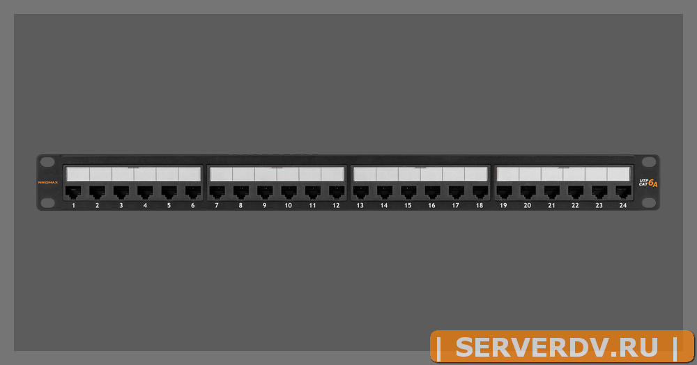 Коммутационная панель NIKOMAX 19", 1U, 24 порта, Кат.6a (Класс Ea), 500МГц, RJ45/8P8C, 110/KRONE, T568A/B, неэкранированная, с органайзером, черная - 