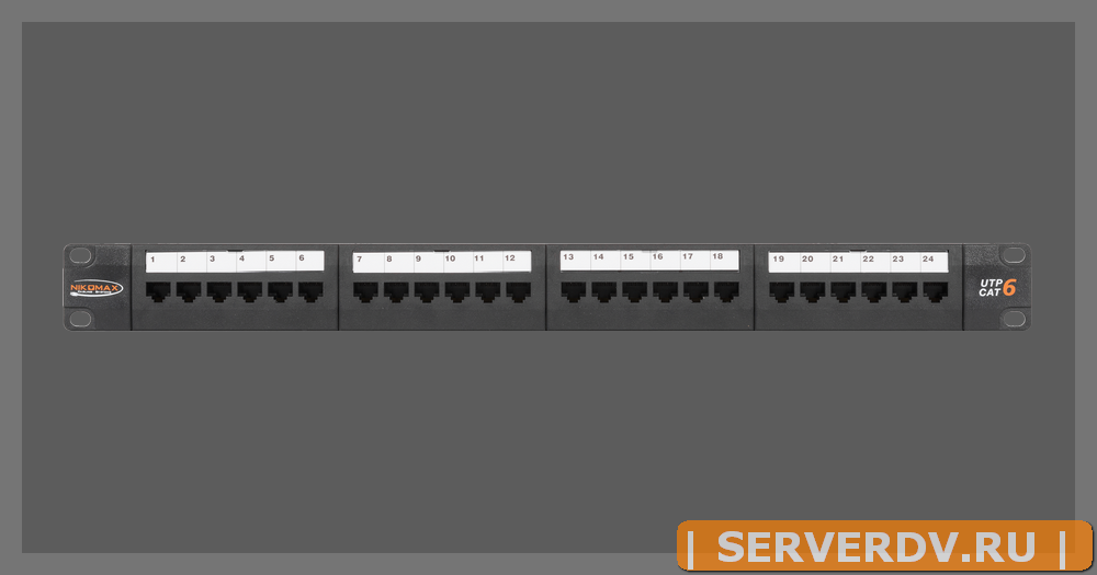 Коммутационная панель NIKOMAX 19", 1U, 24 порта, Кат.6 (Класс E), 250МГц, RJ45/8P8C, 110/KRONE, T568A/B, неэкранированная, с органайзером, черная - га