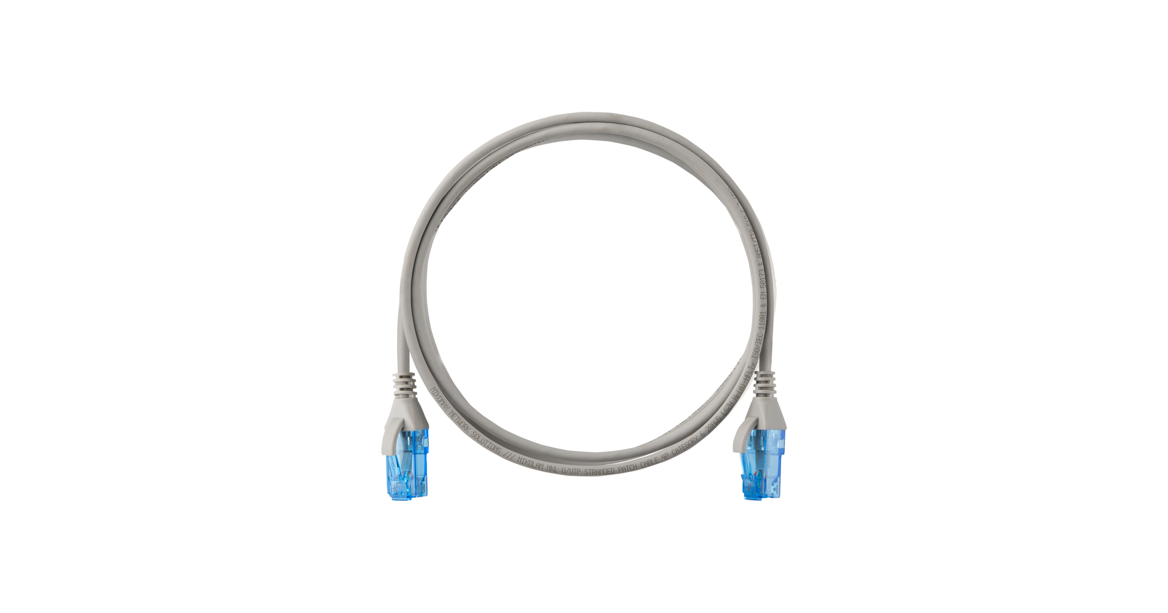 Коммутационный шнур NIKOMAX Slim Line U/UTP 4 пары, Кат.6 (Класс E), 250МГц, 2хRJ45/8P8C, T568B, заливной, с защитой защелки, многожильный, BC (чистая