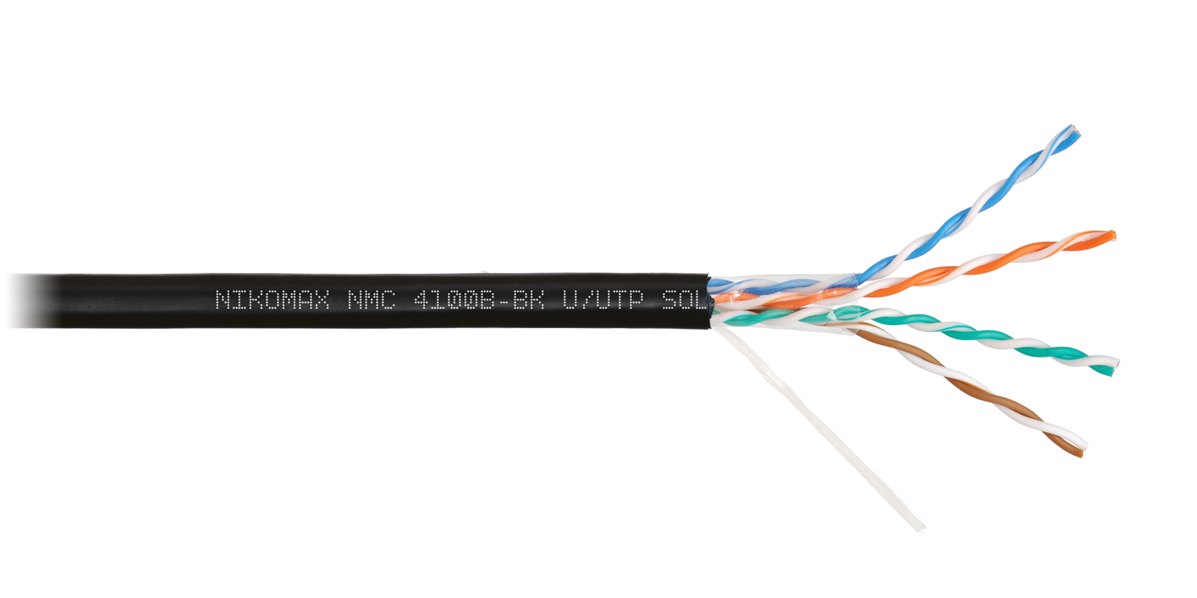 Кабель NIKOMAX U/UTP 4 пары, Кат.5e (Класс D), тест по ISO/IEC, 100МГц, одножильный, BC (чистая медь), 24AWG (0,51мм), полиэтилен, внешний, черный, 305м - гарантия: 3 года