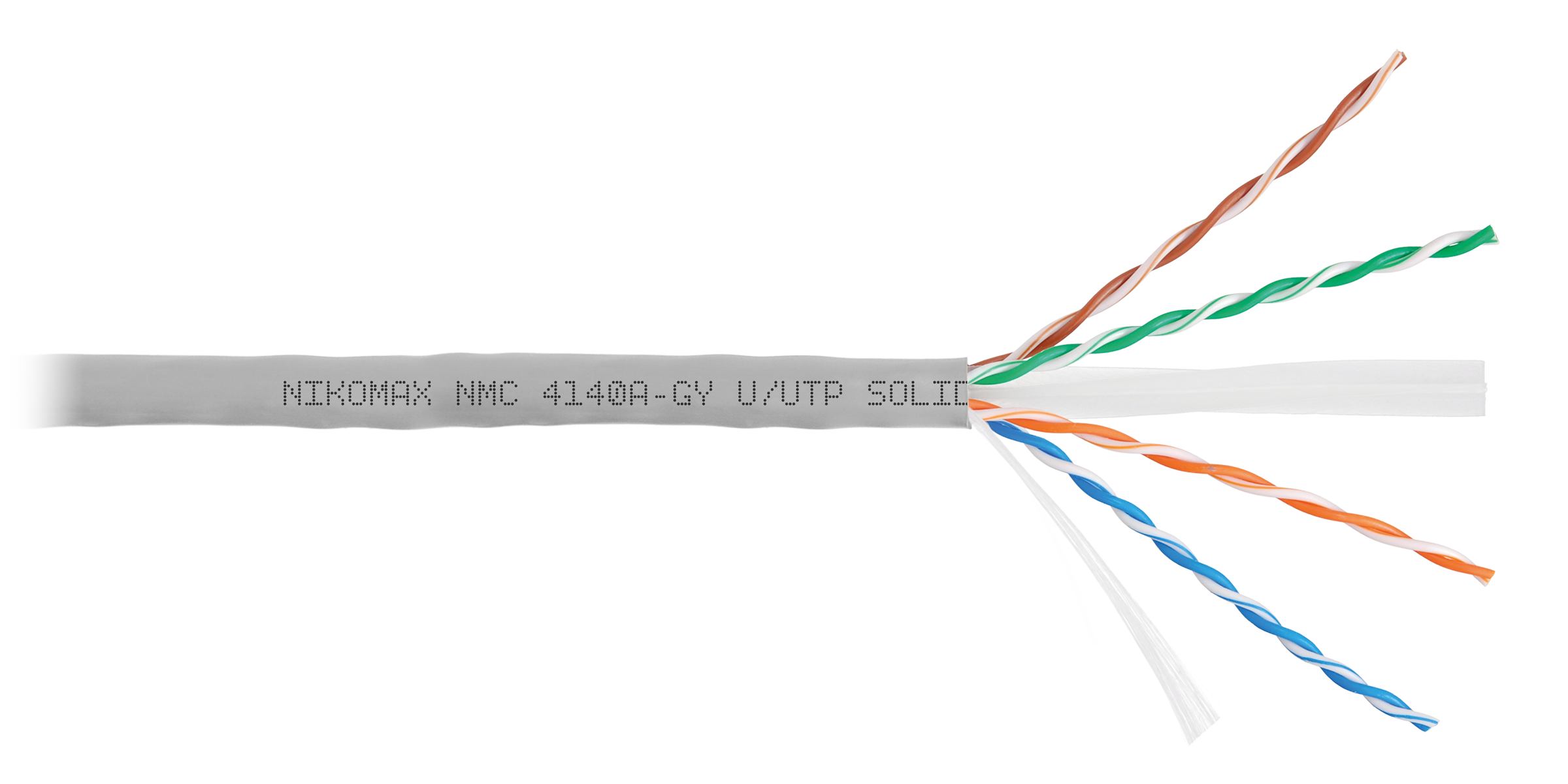 Кабель NIKOMAX U/UTP 4 пары, Кат.6 (Класс E), тест по ISO/IEC, 250МГц, одножильный, BC (чистая медь), 23AWG (0,55мм), поливинилхлорид, внутренний, серый, 305м - гарантия: 5 лет / 15 лет системная