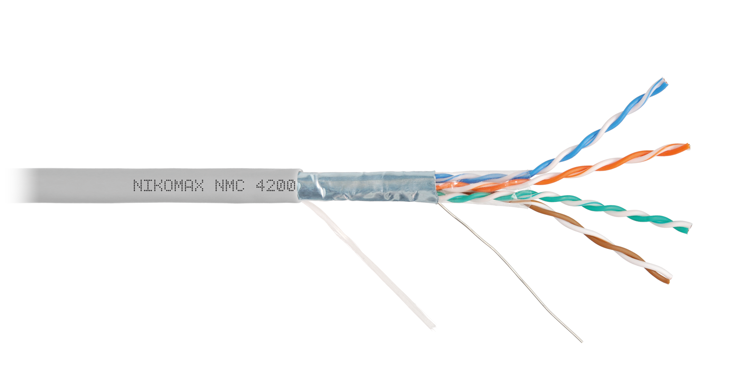 Кабель NIKOMAX F/UTP 4 пары, Кат.5e (Класс D), тест по ISO/IEC, 100МГц, одножильный, BC (чистая медь), 24AWG (0,51мм), поливинилхлорид, внутренний, серый, 305м - гарантия: 5 лет / 15 лет системная