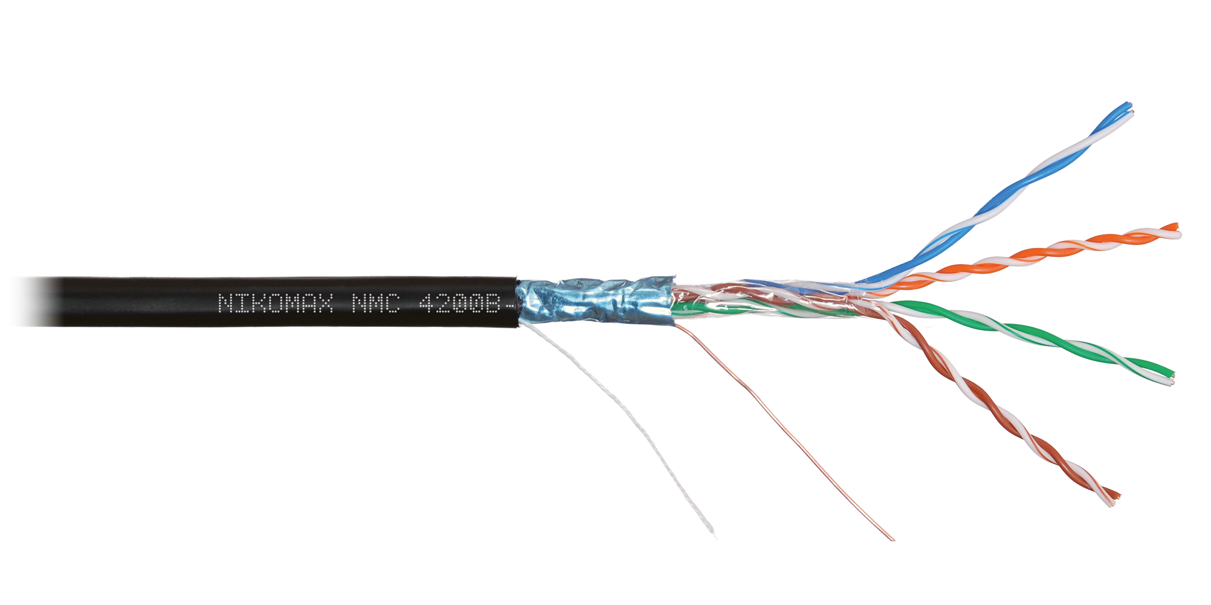 Кабель NIKOMAX F/UTP 4 пары, Кат.5e (Класс D), тест по ISO/IEC, 100МГц, одножильный, BC (чистая медь), 24AWG (0,51мм), полиэтилен, внешний, черный, 305м - гарантия: 3 года