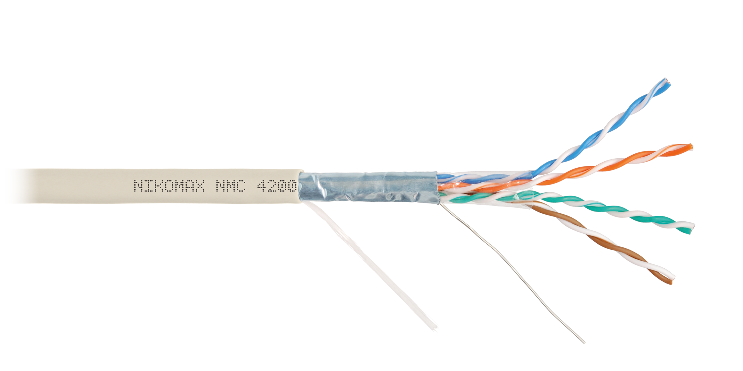 Кабель NIKOMAX F/UTP 4 пары, Кат.5e (Класс D), тест по ISO/IEC, 100МГц, одножильный, BC (чистая медь), 24AWG (0,51мм), полимерный материал нг(А)-LSLTx, внутренний, светло-серый, 305м - гарантия: 5 лет / 15 лет системная
