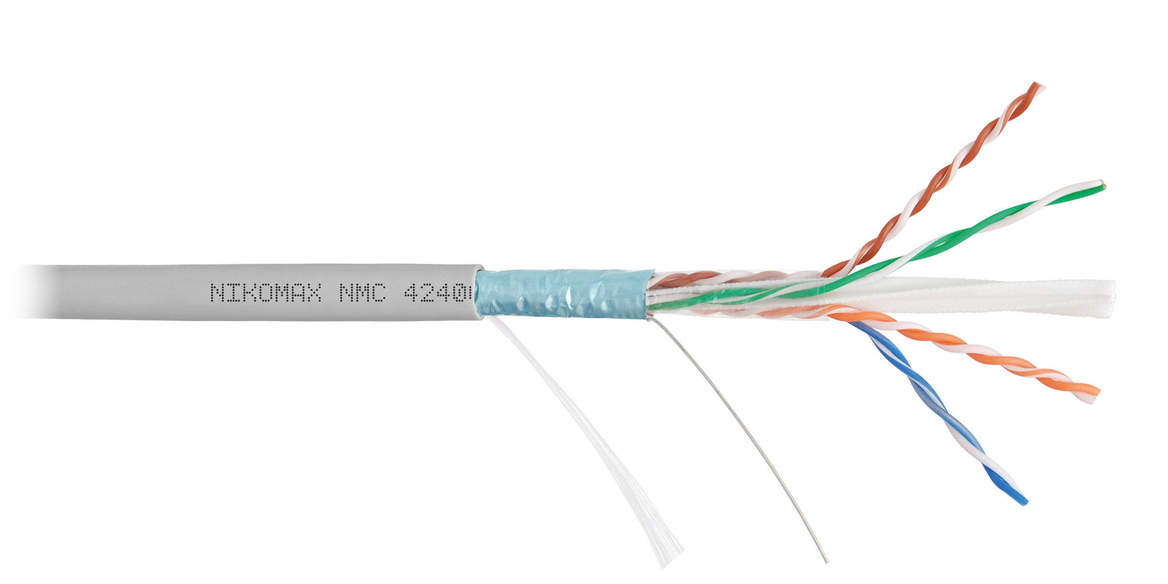 Кабель NIKOMAX F/UTP 4 пары, Кат.6 (Класс E), тест по ISO/IEC, 250МГц, одножильный, BC (чистая медь), 23AWG (0,55мм), поливинилхлорид, внутренний, серый, 305м - гарантия: 5 лет / 15 лет системная