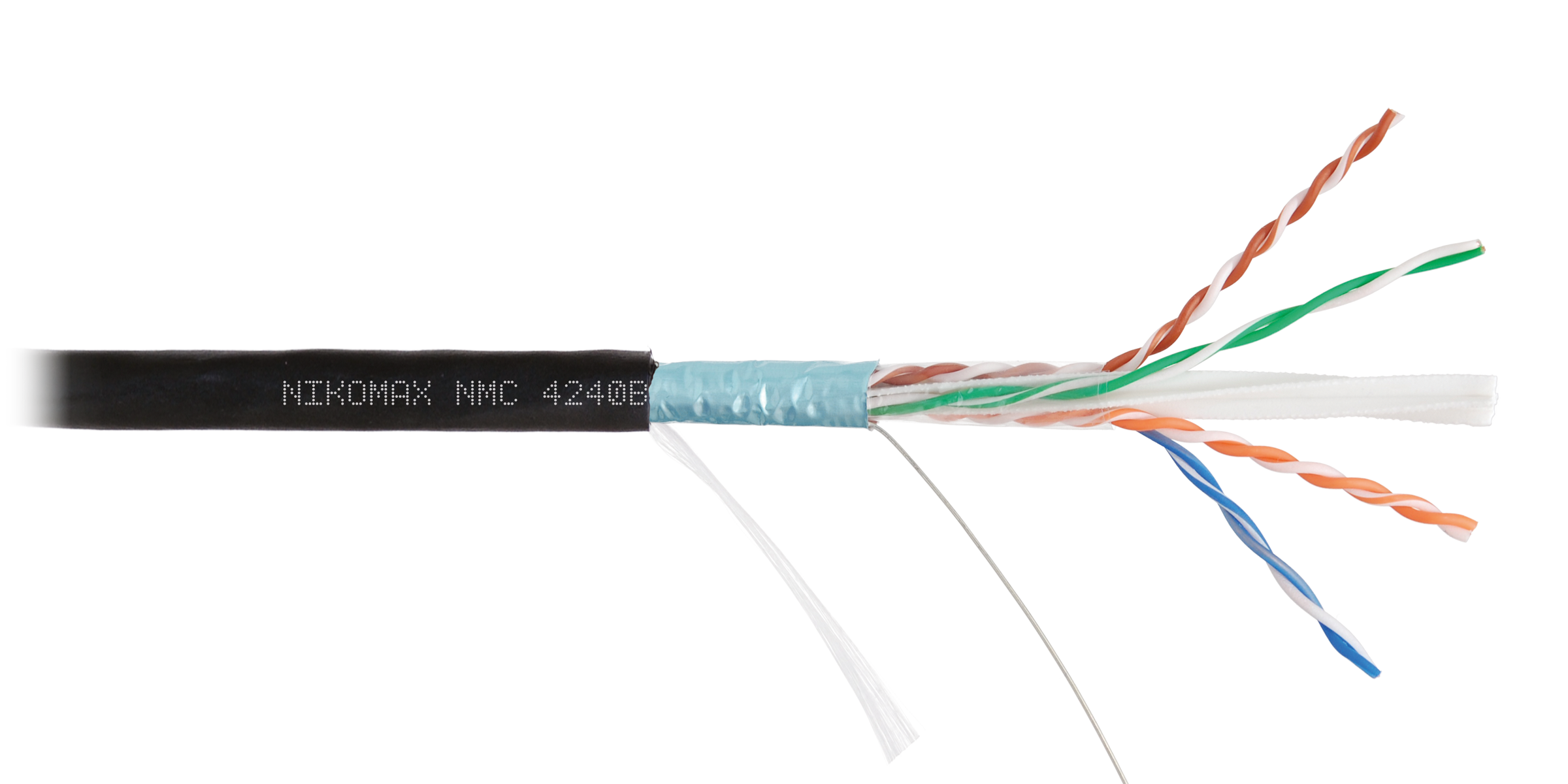 Кабель NIKOMAX F/UTP 4 пары, Кат.6 (Класс E), тест по ISO/IEC, 250МГц, одножильный, BC (чистая медь), 23AWG (0,55мм), полиэтилен, внешний, черный, 305м - гарантия: 3 года