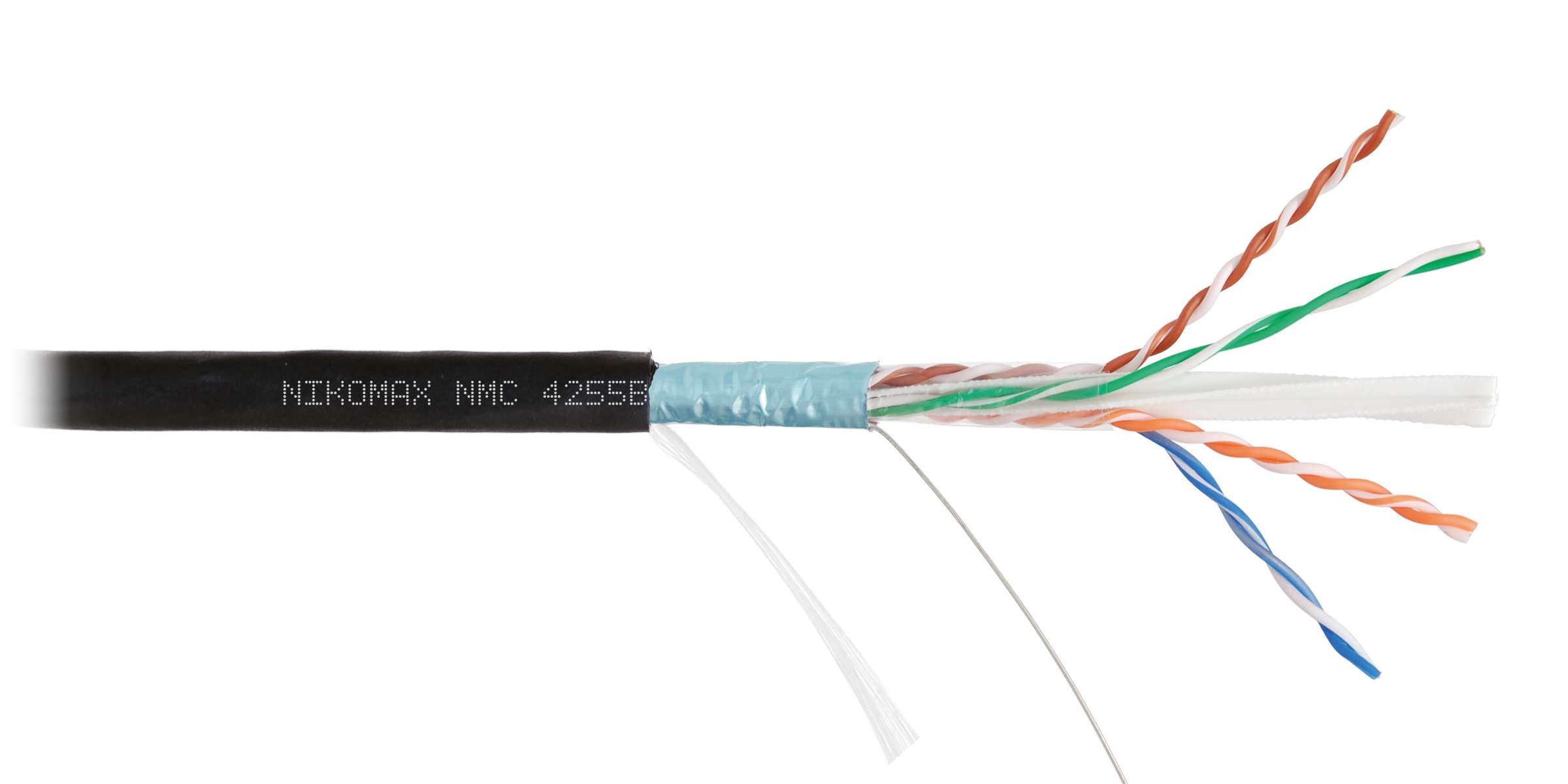 Кабель NIKOMAX F/UTP 4 пары, Кат.6a (Класс Ea), тест по ISO/IEC, 500МГц, одножильный, BC (чистая медь), 23AWG (0,57мм), полиэтилен, внешний, черный, 500м - гарантия: 3 года