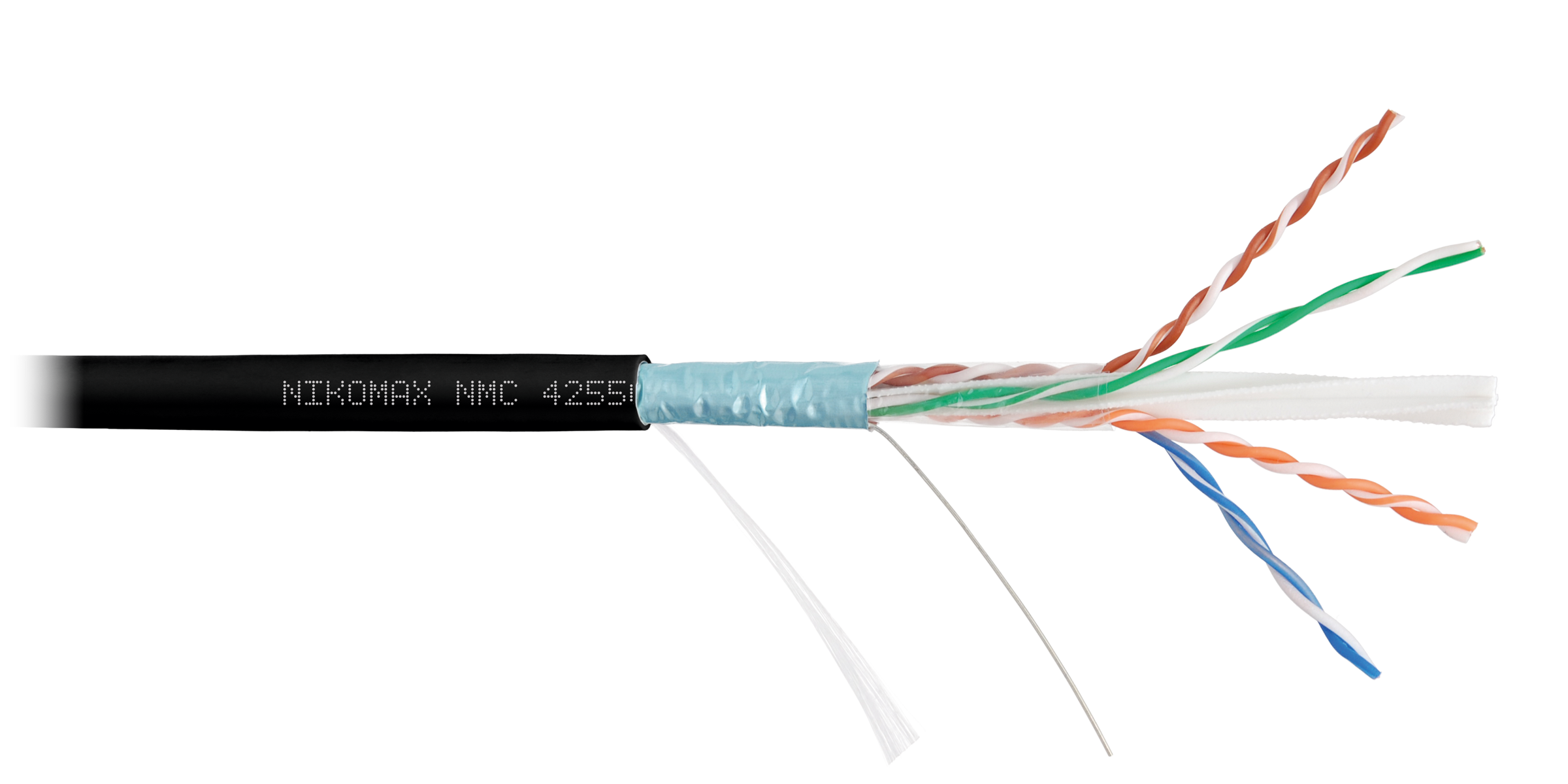 Кабель NIKOMAX F/UTP 4 пары, Кат.6a (Класс Ea), тест по ISO/IEC, 500МГц, одножильный, BC (чистая медь), 23AWG (0,57мм), полимерный материал нг(А)-HF, внутренний/внешний, черный, 500м - гарантия: 5 лет / 15 лет системная