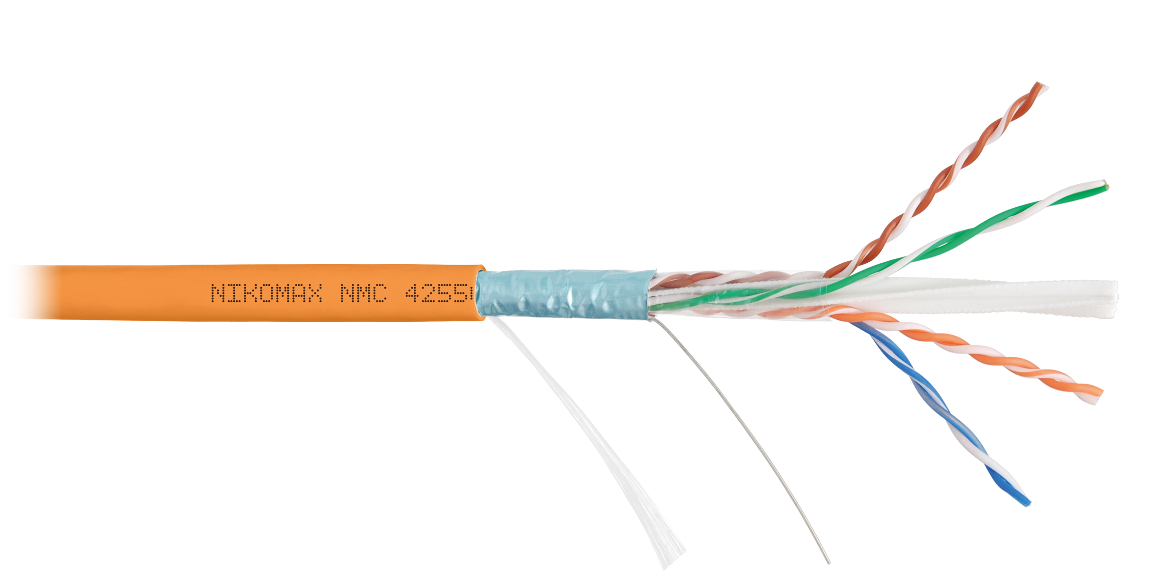 Кабель NIKOMAX F/UTP 4 пары, Кат.6a (Класс Eа), тест по ISO/IEC, 500МГц, одножильный, BC (чистая медь), 23AWG (0,57мм), полимерный материал нг(А)-HF, внутренний, оранжевый, 500м - гарантия: 5 лет / 15 лет системная