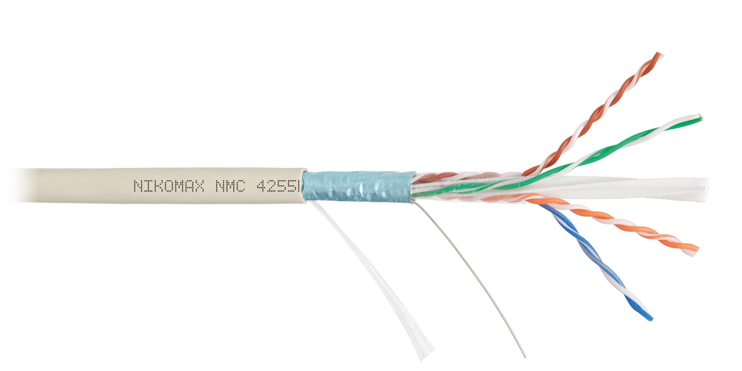 Кабель NIKOMAX F/UTP 4 пары, Кат.6a (Класс Eа), тест по ISO/IEC, 500МГц, одножильный, BC (чистая медь), 23AWG (0,57мм), полимерный материал нг(А)-LSLTx, внутренний, светло-серый, 500м - гарантия: 5 лет / 15 лет системная