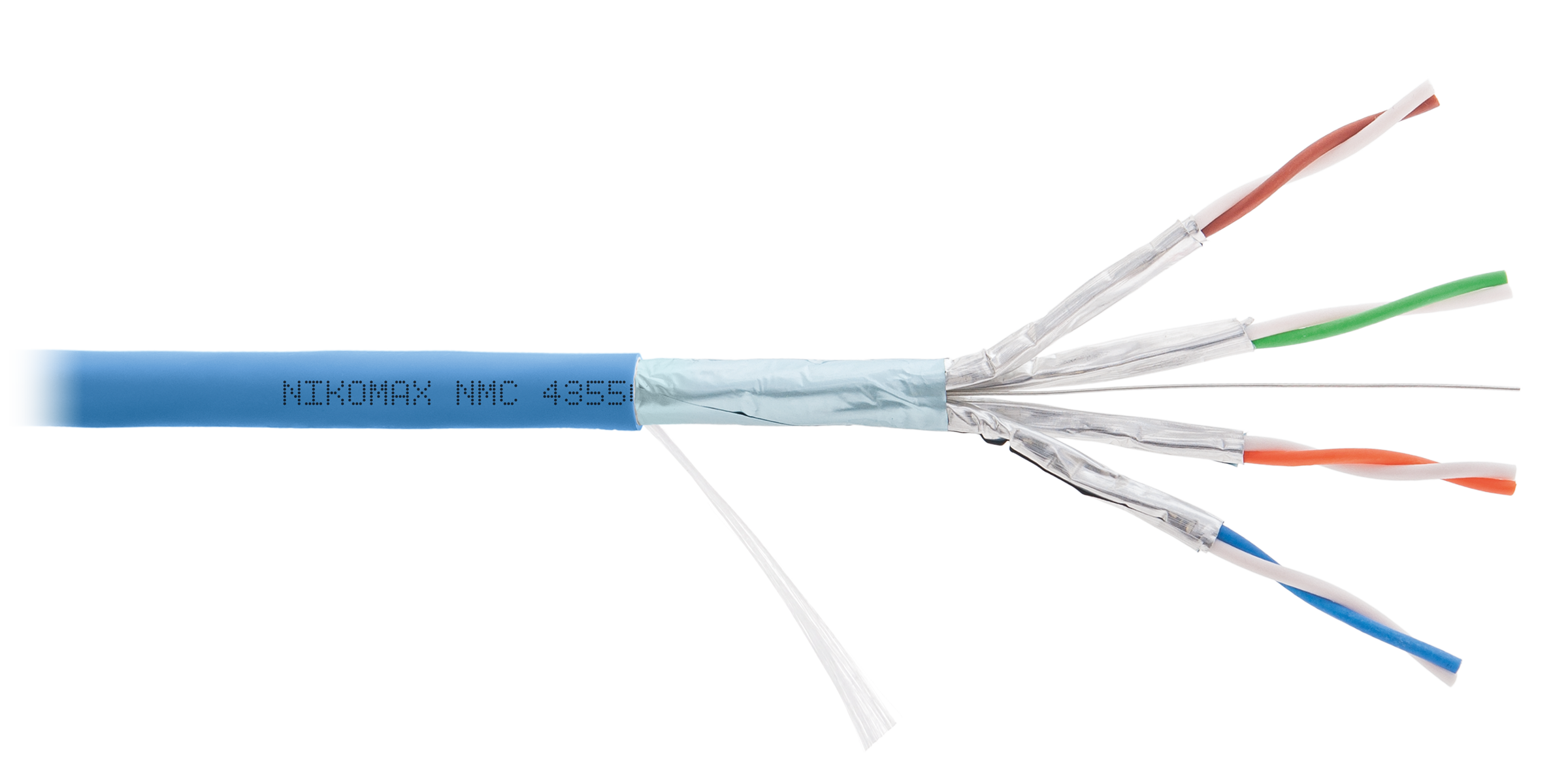Кабель NIKOMAX F/FTP 4 пары, Кат.6a (Класс Eа), тест по ISO/IEC, 500МГц, одножильный, BC (чистая медь), 23AWG (0,56мм), полимерный материал нг(А)-HF, внутренний, голубой, 500м - гарантия: 5 лет / 15 лет системная