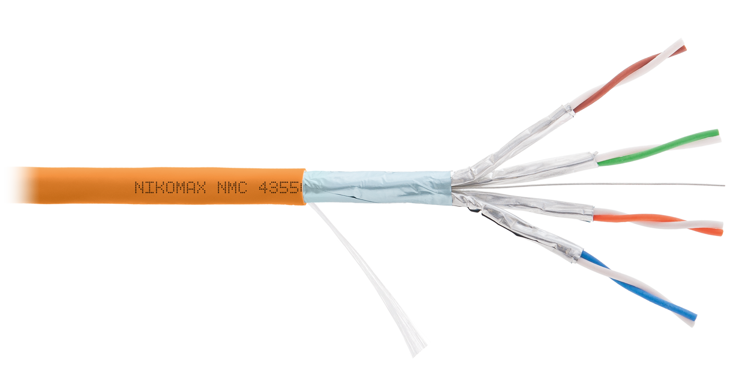 Кабель NIKOMAX F/FTP 4 пары, Кат.6a (Класс Eа), тест по ISO/IEC, 500МГц, одножильный, BC (чистая медь), 23AWG (0,56мм), полимерный материал нг(А)-HF, внутренний, оранжевый, 500м - гарантия: 5 лет / 15 лет системная