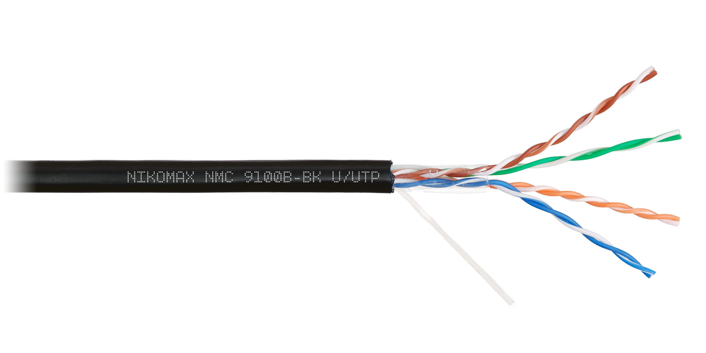 Кабель NIKOMAX U/UTP 4 пары, Кат.5e (Класс D), тест по ISO/IEC, 100МГц, одножильный, BC (чистая медь), 24AWG (0,52мм), полиэтилен, внешний, черный, 305м - гарантия: 5 лет