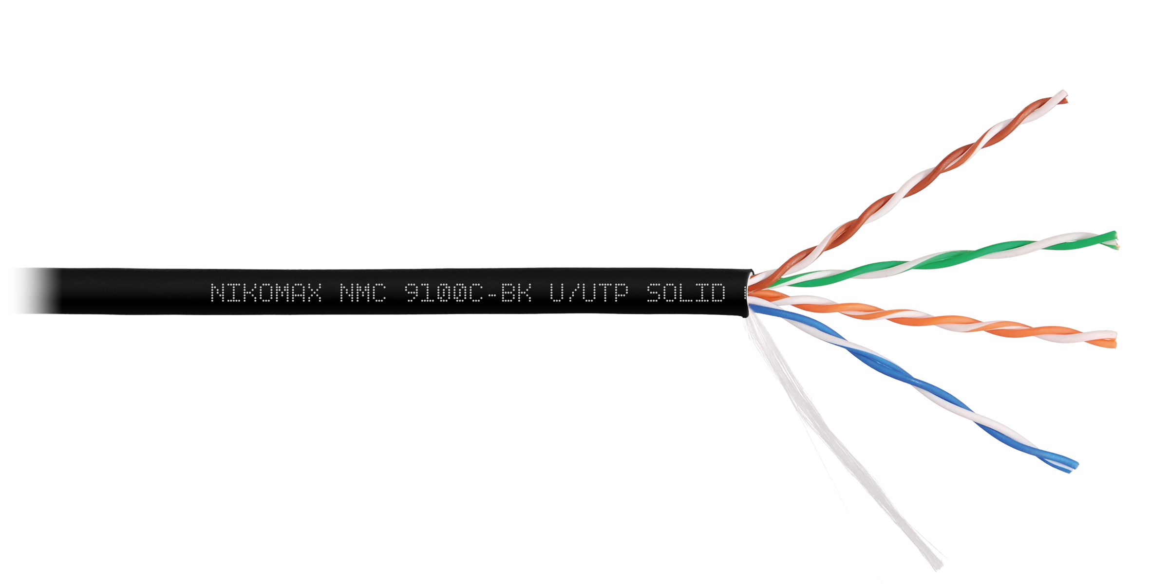 Кабель NIKOMAX U/UTP 4 пары, Кат.5e (Класс D), тест по ISO/IEC, 100МГц, одножильный, BC (чистая медь), 24AWG (0,52мм), полимерный материал нг(А)-HF, внутренний/внешний, черный, 305м - гарантия: 15 лет / 25 лет системная