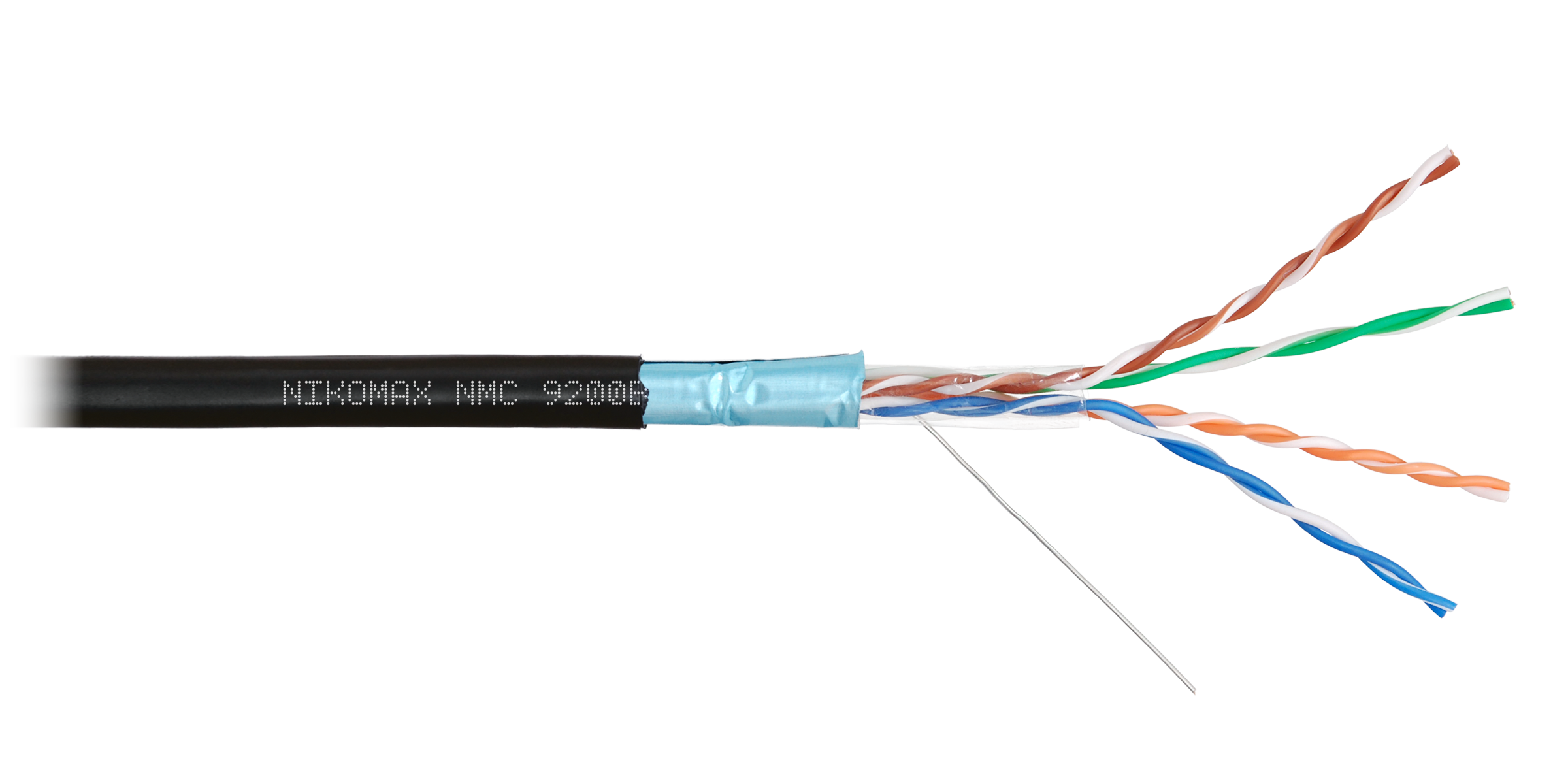 Кабель NIKOMAX F/UTP 4 пары, Кат.5e (Класс D), тест по ISO/IEC, 100МГц, одножильный, BC (чистая медь), 24AWG (0,52мм), полиэтилен, внешний, черный, 305м - гарантия: 5 лет