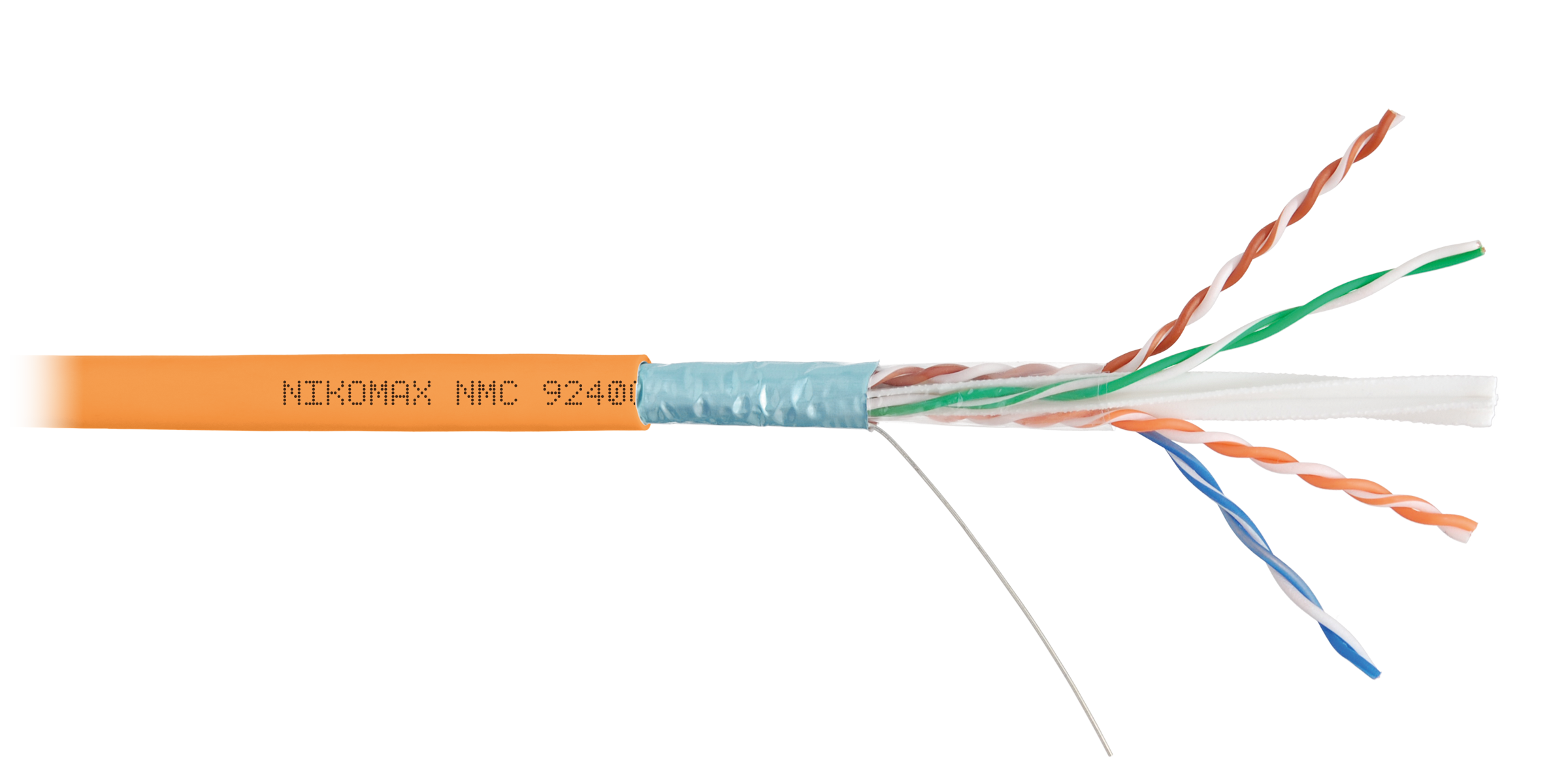 Кабель NIKOMAX F/UTP 4 пары, Кат.6 (Класс E), тест по ISO/IEC, 250МГц, одножильный, BC (чистая медь), 23AWG (0,57мм), полимерный материал нг(А)-HF, внутренний, оранжевый, 305м - гарантия: 15 лет / 25 лет системная
