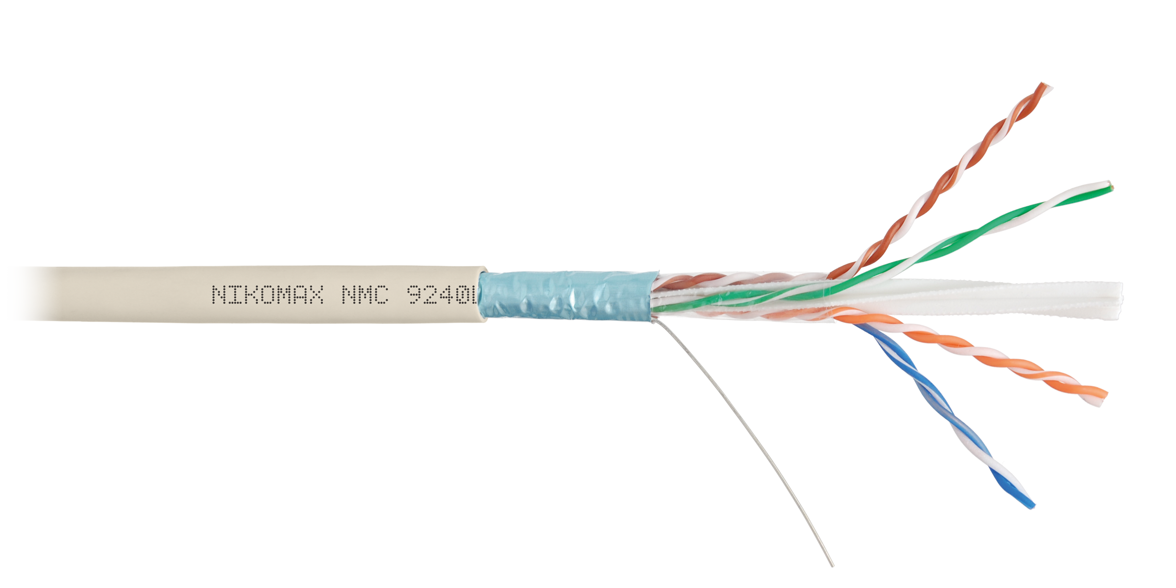 Кабель NIKOMAX F/UTP 4 пары, Кат.6 (Класс E), тест по ISO/IEC, 250МГц, одножильный, BC (чистая медь), 23AWG (0,57мм), полимерный материал нг(А)-LSLTx, внутренний, светло-серый, 305м - гарантия: 15 лет / 25 лет системная