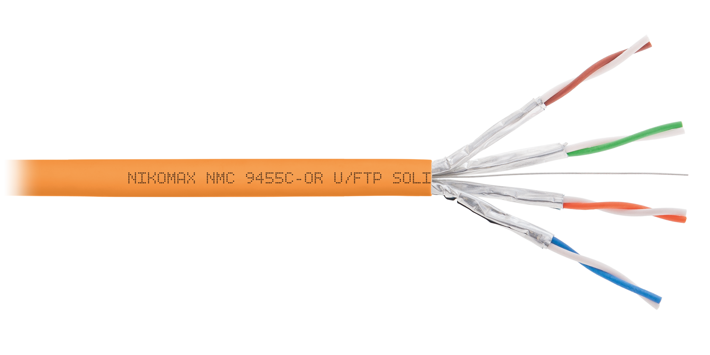 Кабель NIKOMAX U/FTP 4 пары, Кат.6a (Класс Eа), тест по ISO/IEC, 500МГц, одножильный, BC (чистая медь), 23AWG (0,58мм), полимерный материал нг(А)-HF, внутренний, оранжевый, 500м - гарантия: 15 лет / 25 лет системная