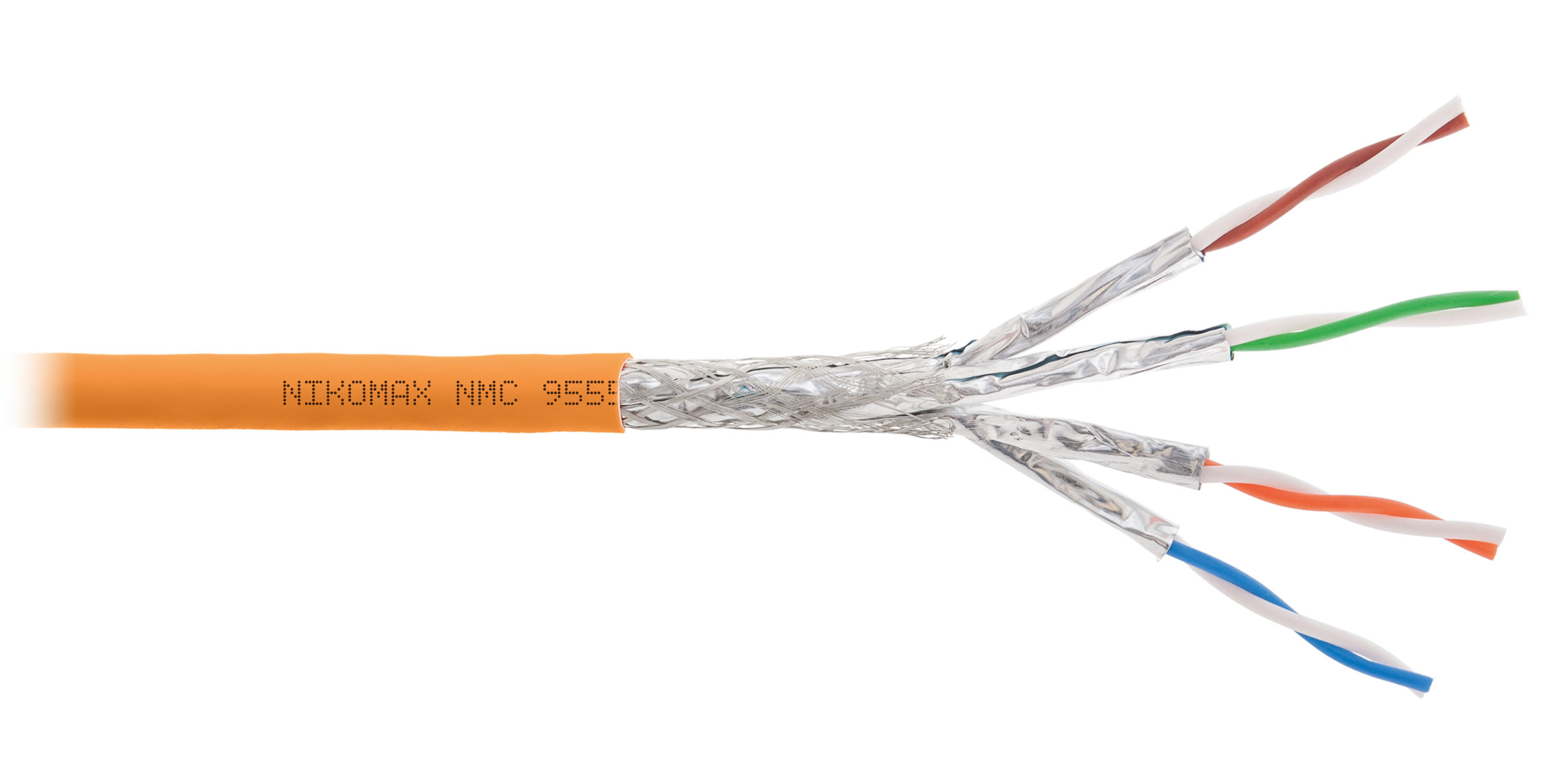 Кабель NIKOMAX S/FTP 4 пары, Кат.6a (Класс Eа), тест по ISO/IEC, 500МГц, одножильный, BC (чистая медь), 23AWG (0,58мм), полимерный материал нг(А)-HF, внутренний, оранжевый, 500м - гарантия: 15 лет / 25 лет системная