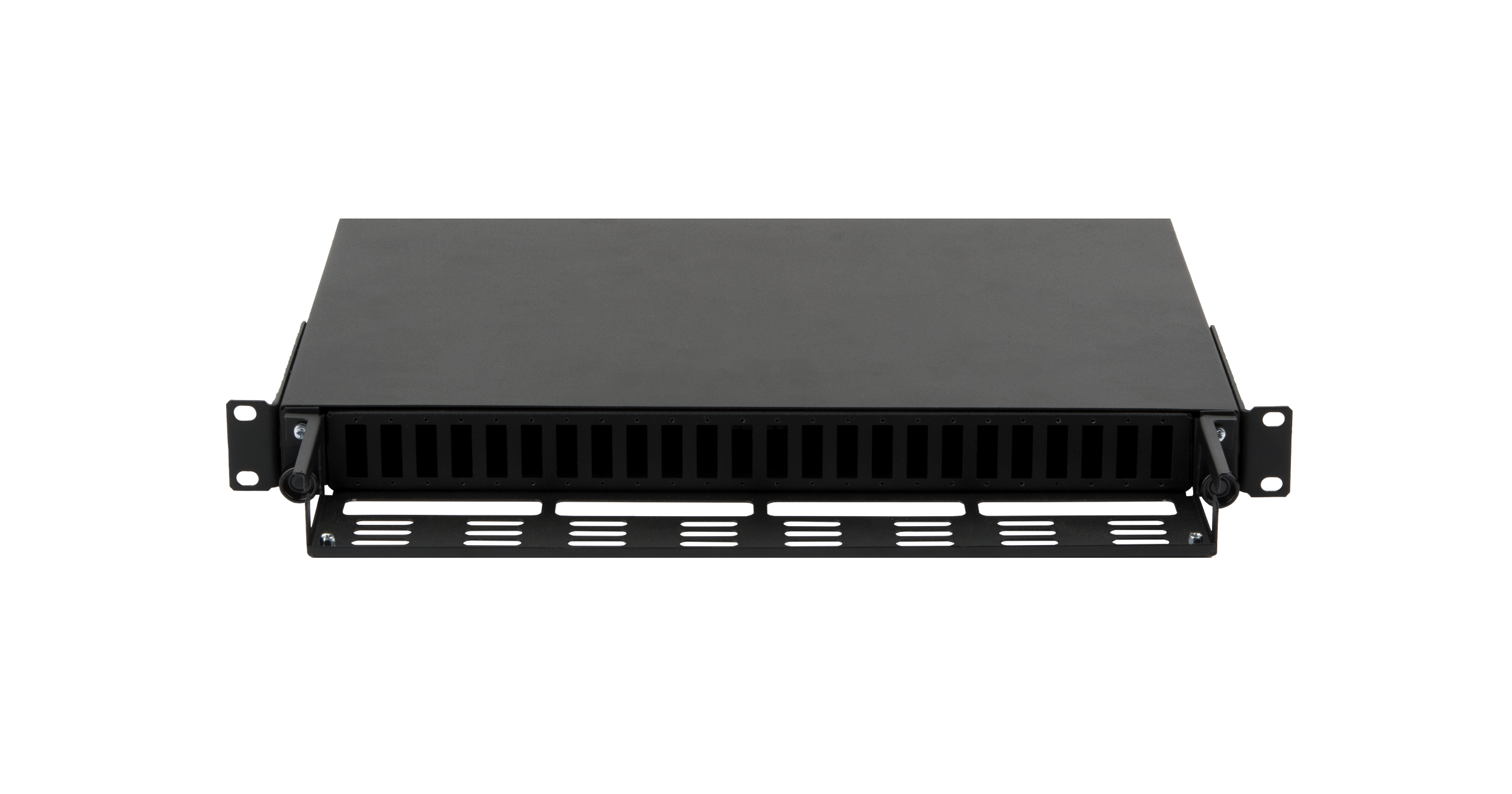 Оптический кросс NIKOMAX 19" Premium Line, 1U, до 48 SC (24 Duplex SC адаптера) порта или 96 LC (24 Quadro LC адаптера) портов, выдвижной, со съёмной полкой, черный