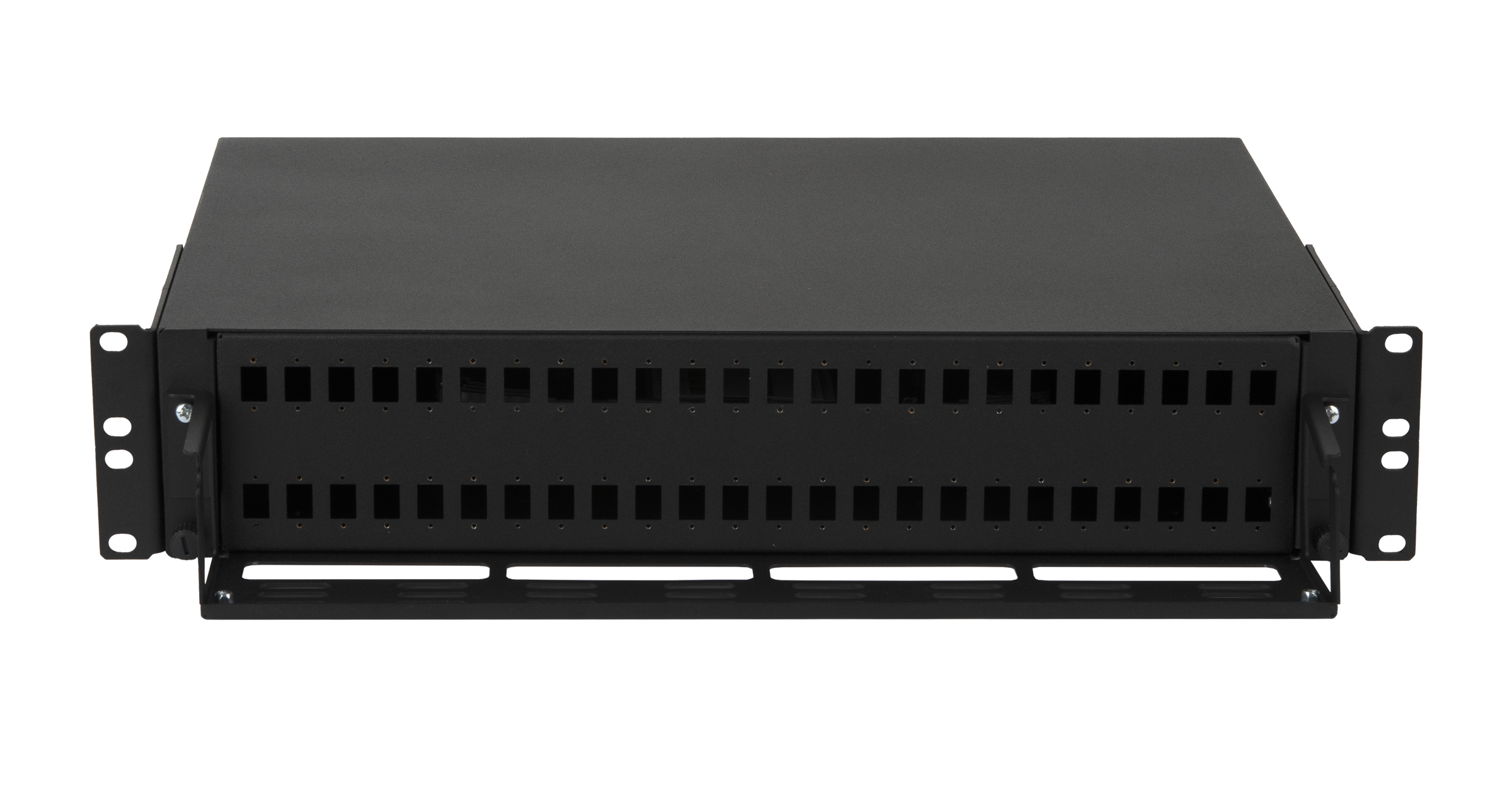 Оптический кросс NIKOMAX 19" Premium Line, 2U, до 48 SC портов или 96 LC портов, выдвижной, со съёмной полкой, черный